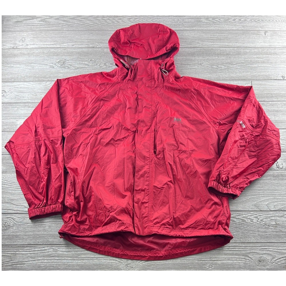 Helly Hansen Helly Tech Packable Rain Jacket Red Mens XL Hooded Shell 1778